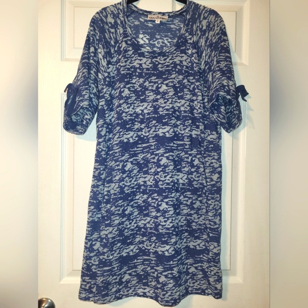neon buddha Blue and White Marled Knit Shift Dress